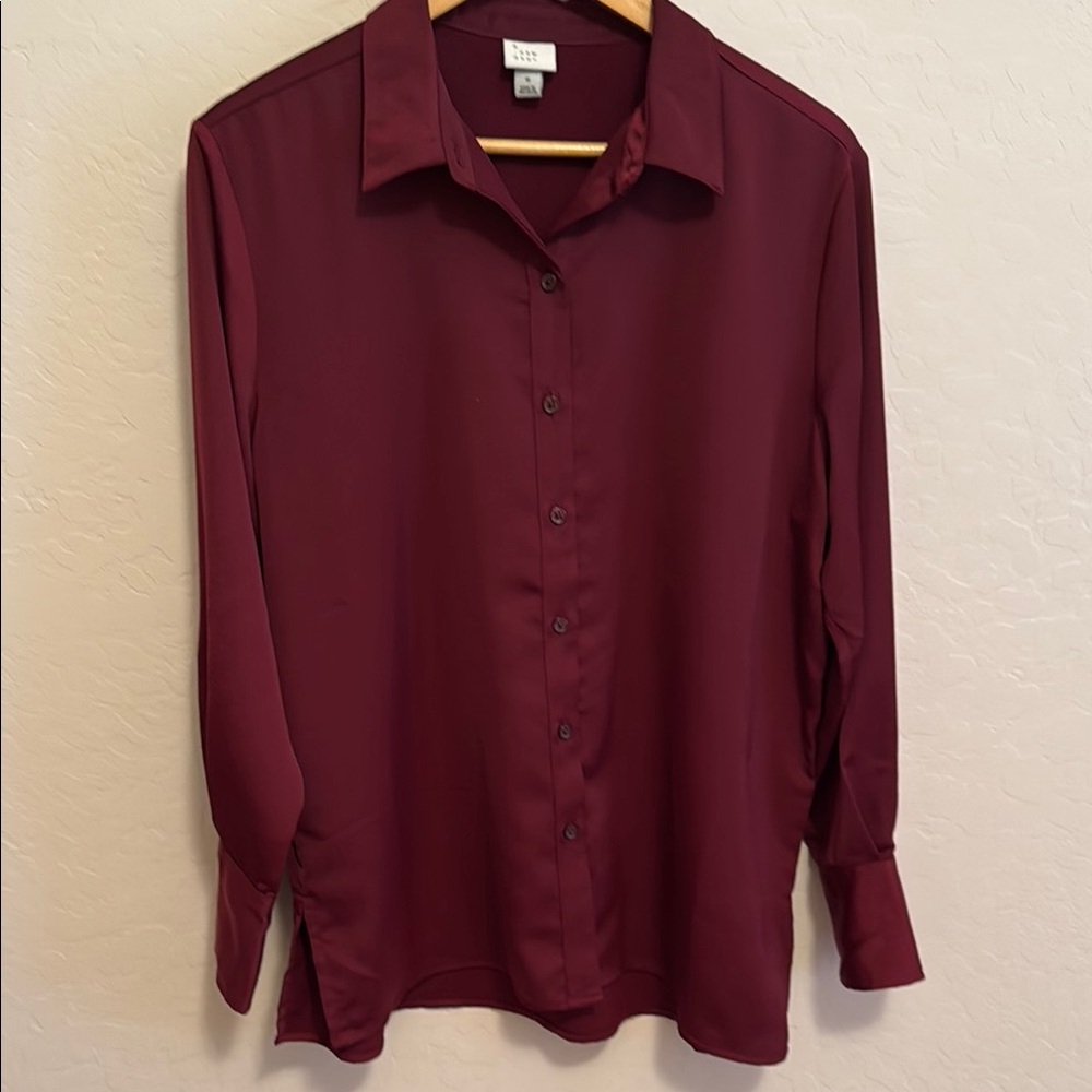 A New Day Burgundy Button-Up Blouse